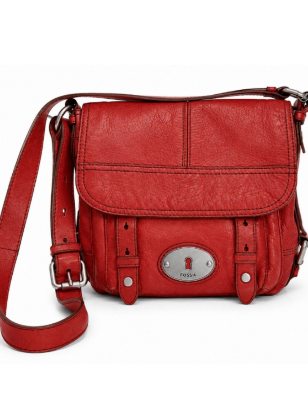 Vintage Fossil Maddox Red Pebbled Leather Crossbody Bag Y2K Indie Sleaze 1954